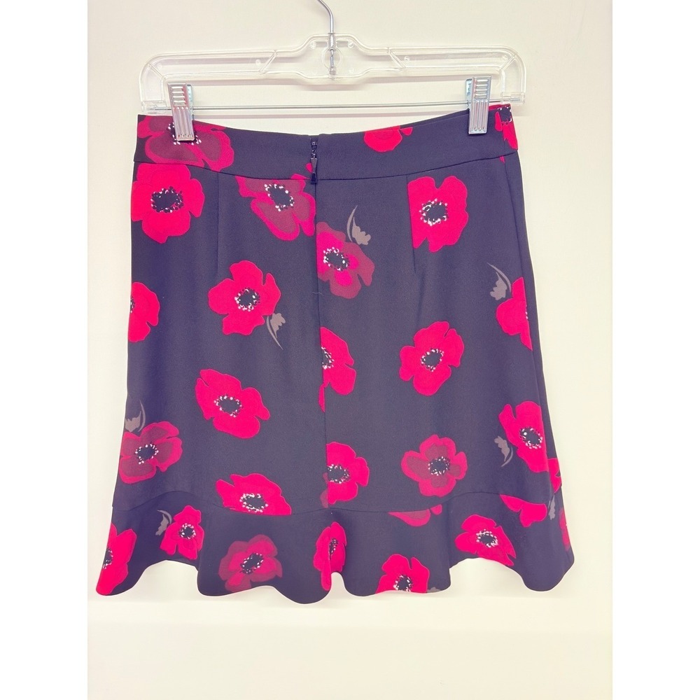Kate Spade Preppy Floral Mini Skirt Womens 2 Black Red Poppy Ruffle Garden Party
